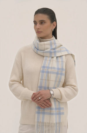 LORVENES Plaid Wool Tassel Scarf