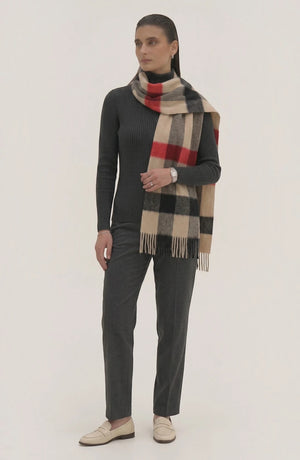 LORVENES Plaid Wool Tassel Scarf