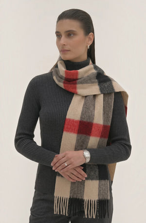LORVENES Plaid Wool Tassel Scarf