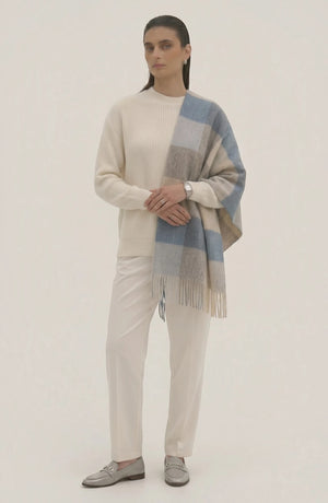 LORVENES Plaid Wool Tassel Scarf