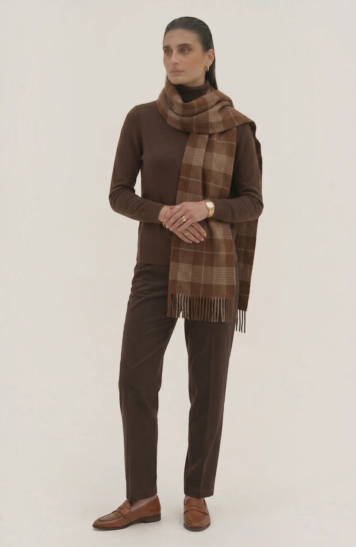 LORVENES Plaid Wool Tassel Scarf