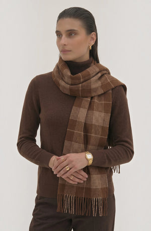 LORVENES Plaid Wool Tassel Scarf