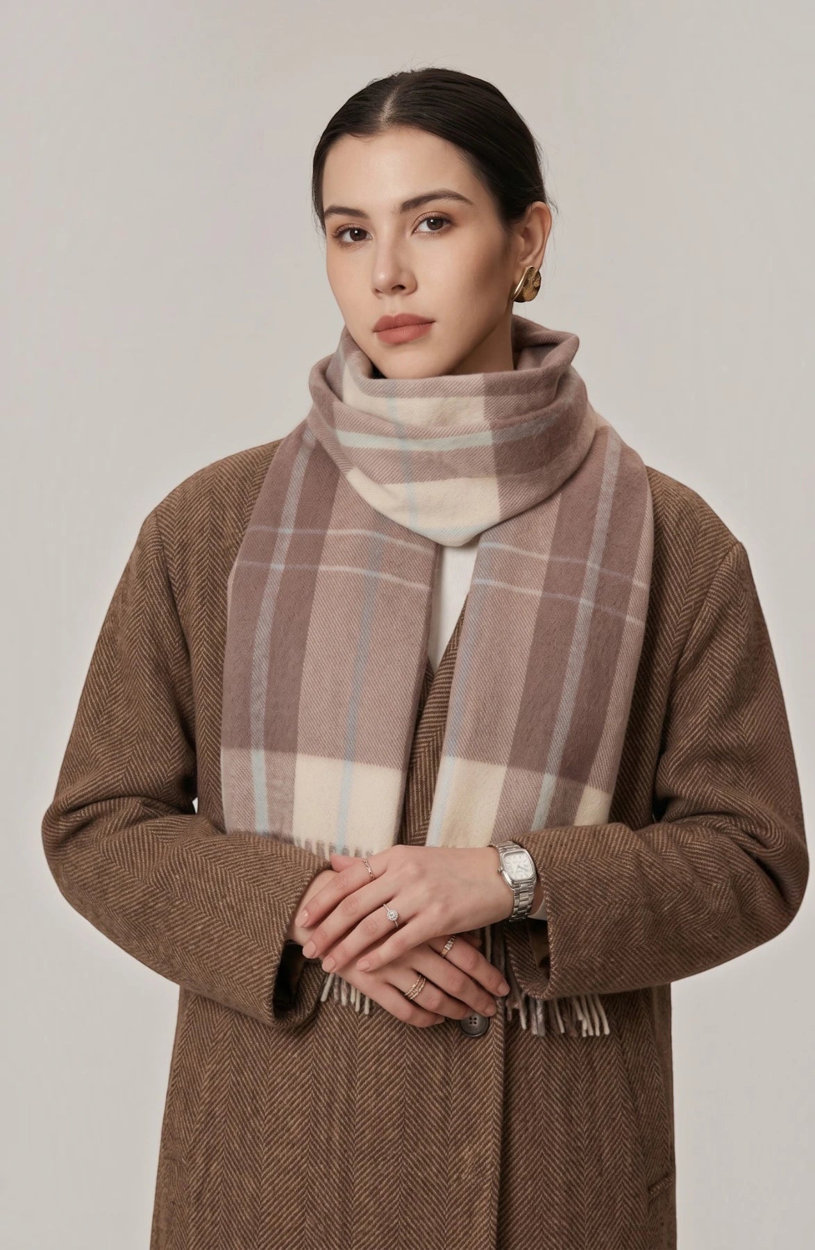LORVENES Plaid Wool Tassel Scarf
