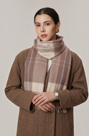 LORVENES Plaid Wool Tassel Scarf