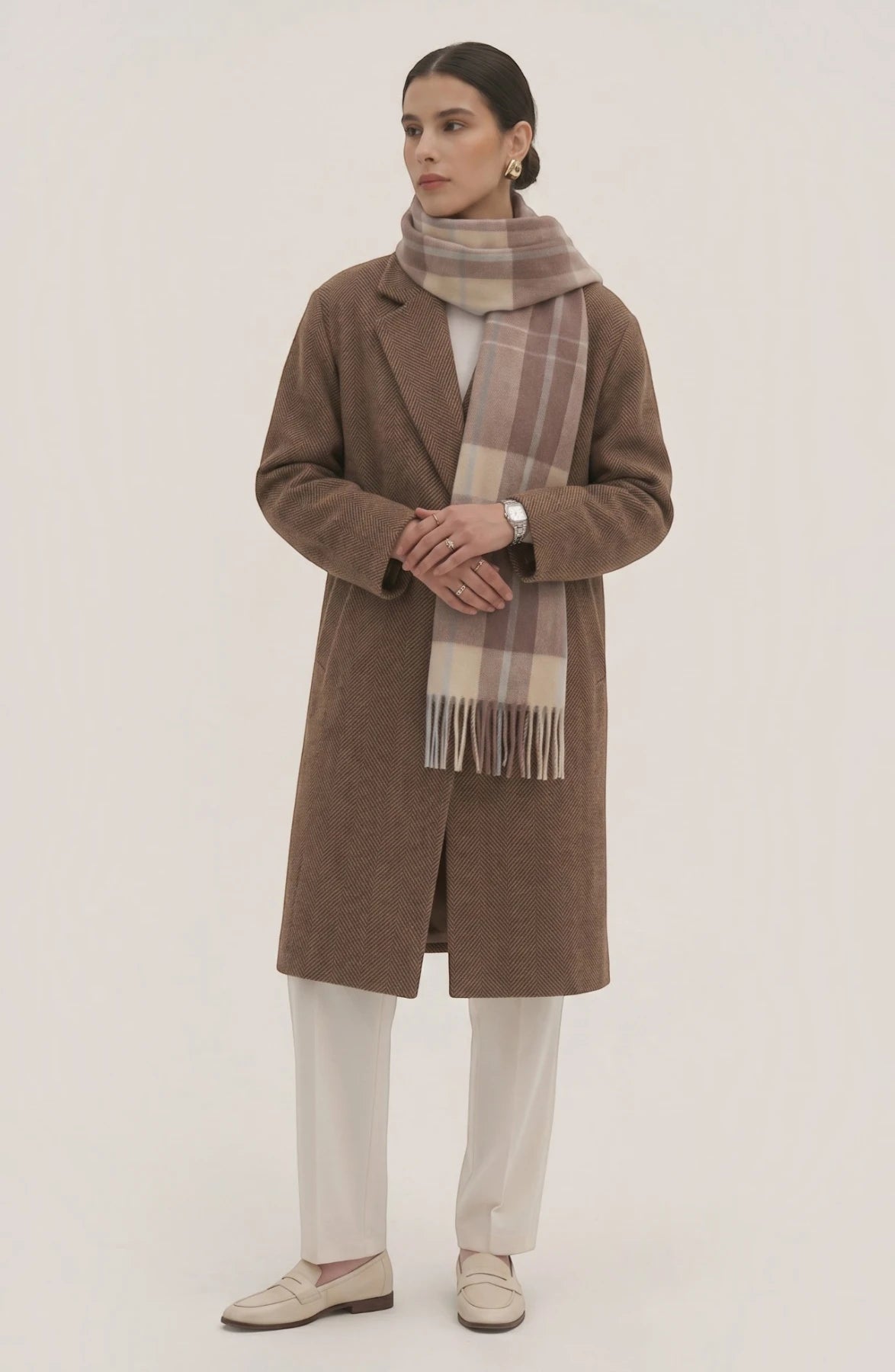 LORVENES Plaid Wool Tassel Scarf