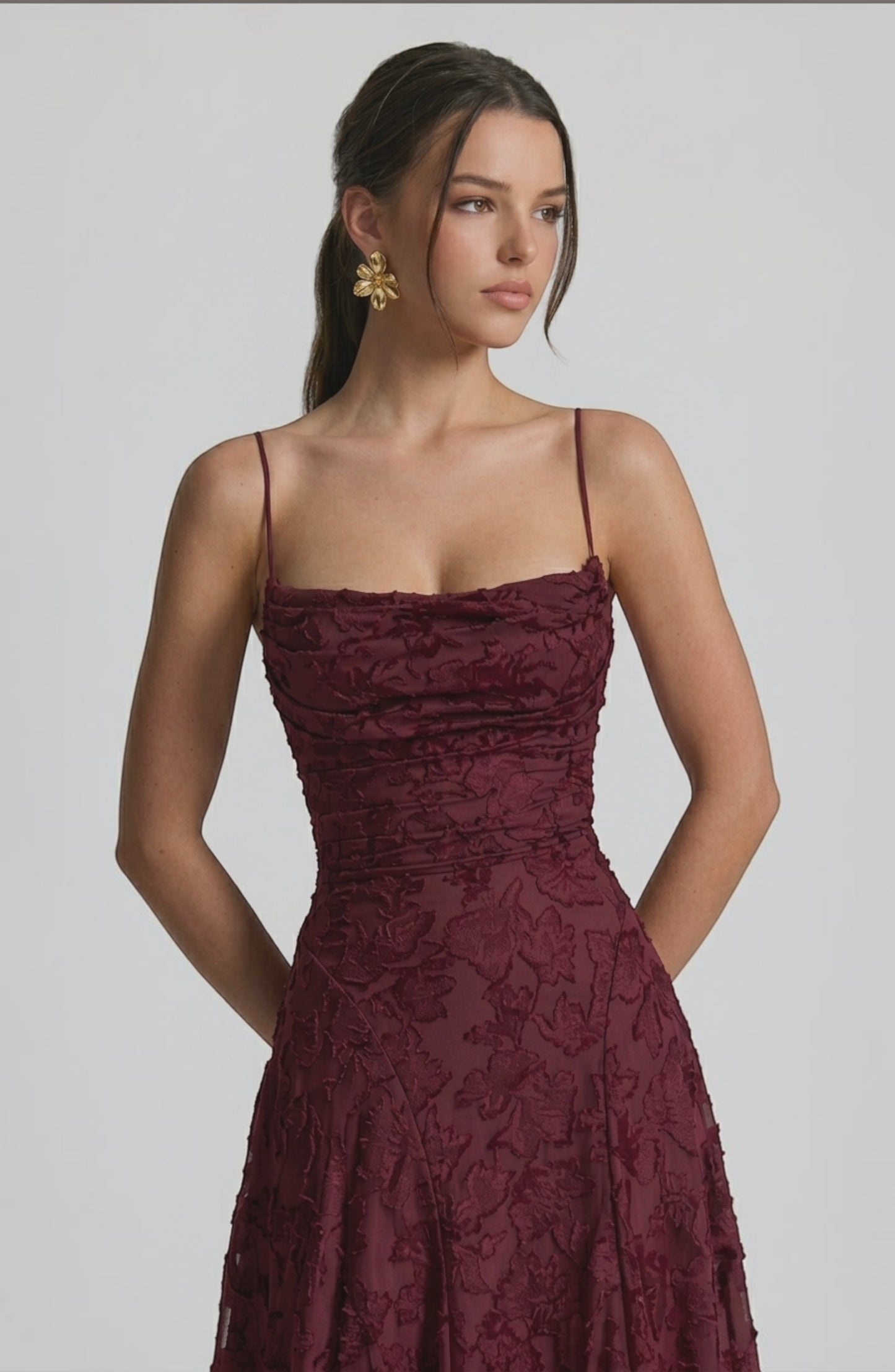 Flowy bridal dress by LORVENES featuring a soft, flowing fabric and elegant design, shown from the bottom right angle.