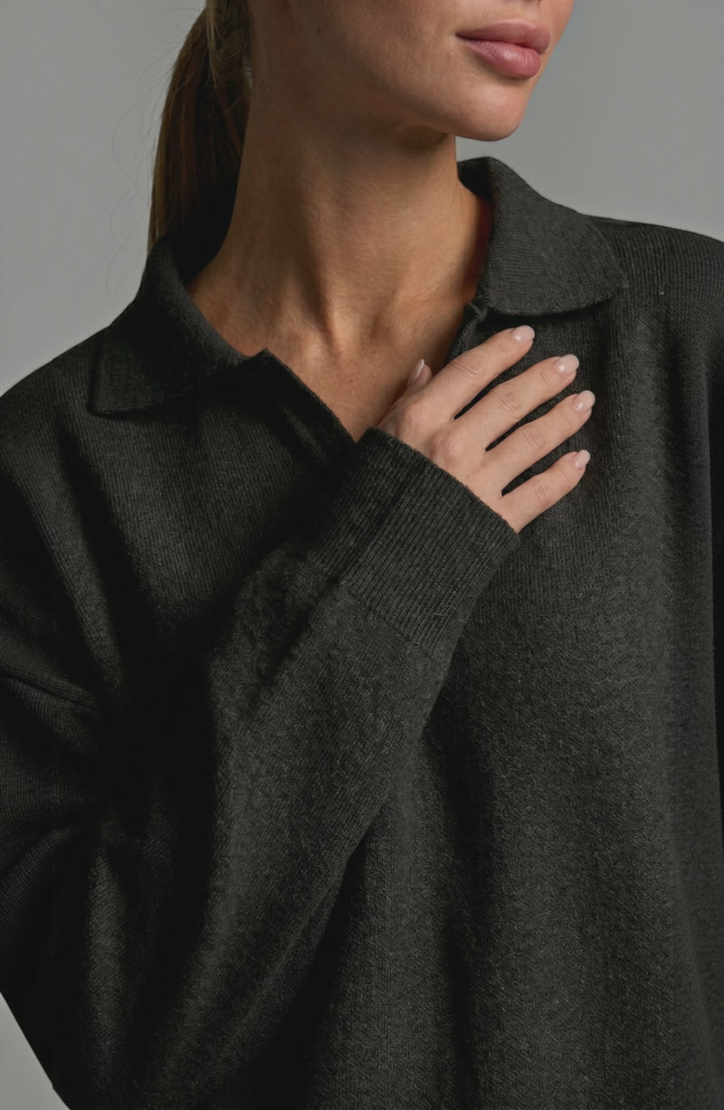 LORVENES knit trouser set featuring a cozy, stylish knit fabric with matching trousers and top, worn by a model.