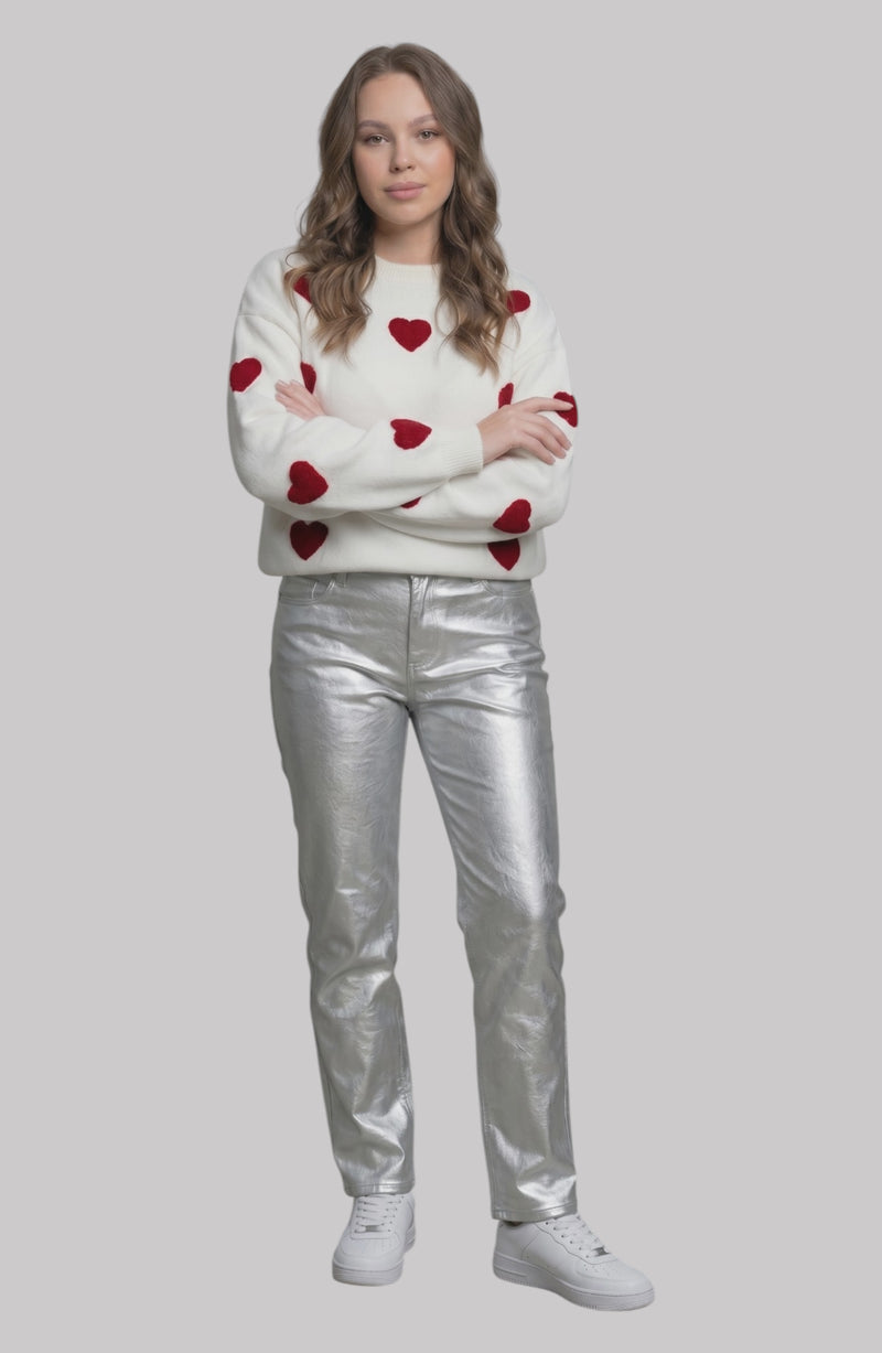 LORVENE Luxe Comfort Sweater shown from bottom left pose, soft knit fabric with relaxed fit and ribbed hem on a neutral background.