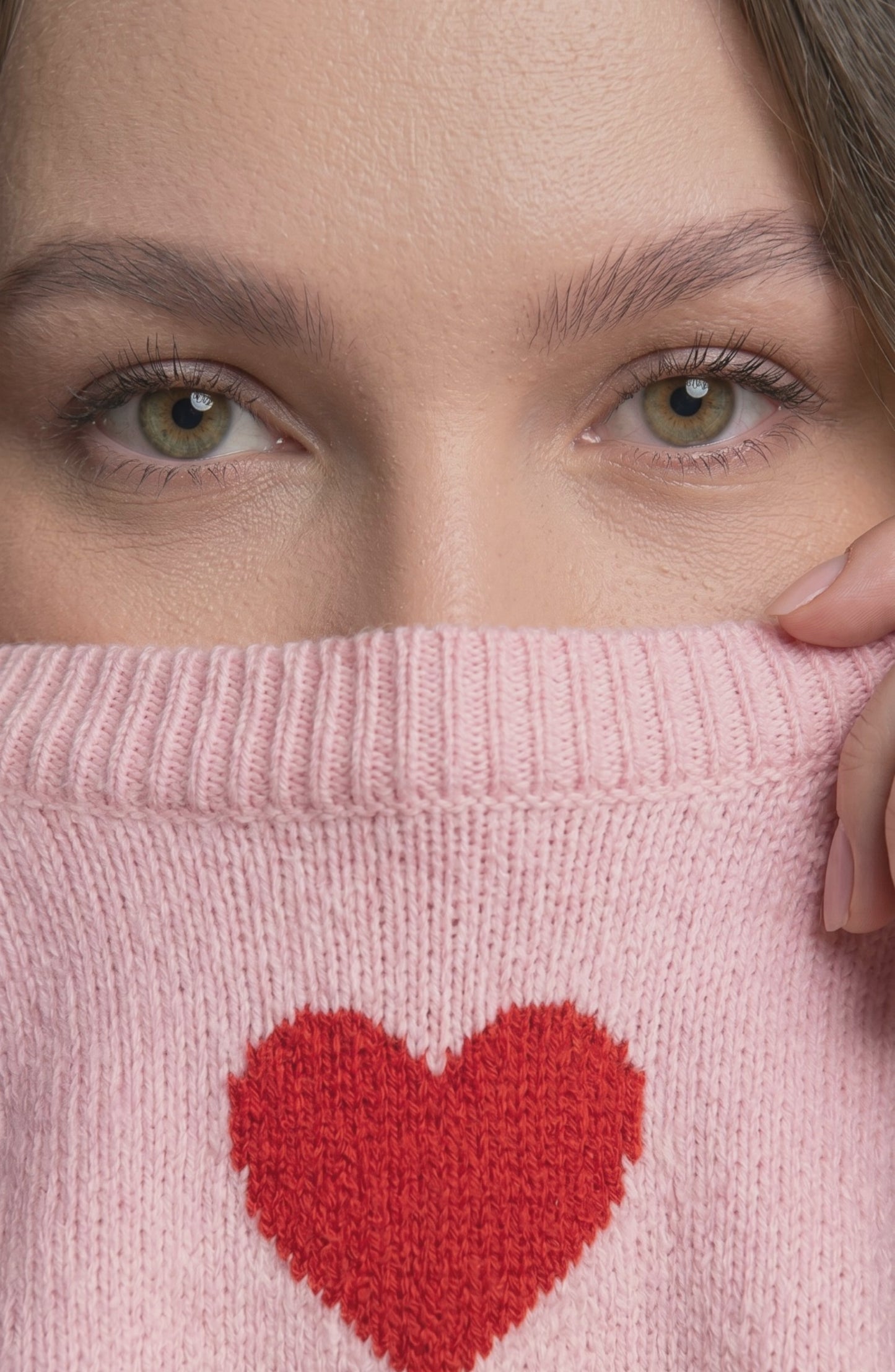 LORVENE Luxe Comfort Sweater in cozy knit, shown from bottom right angle with ribbed hem and soft texture.