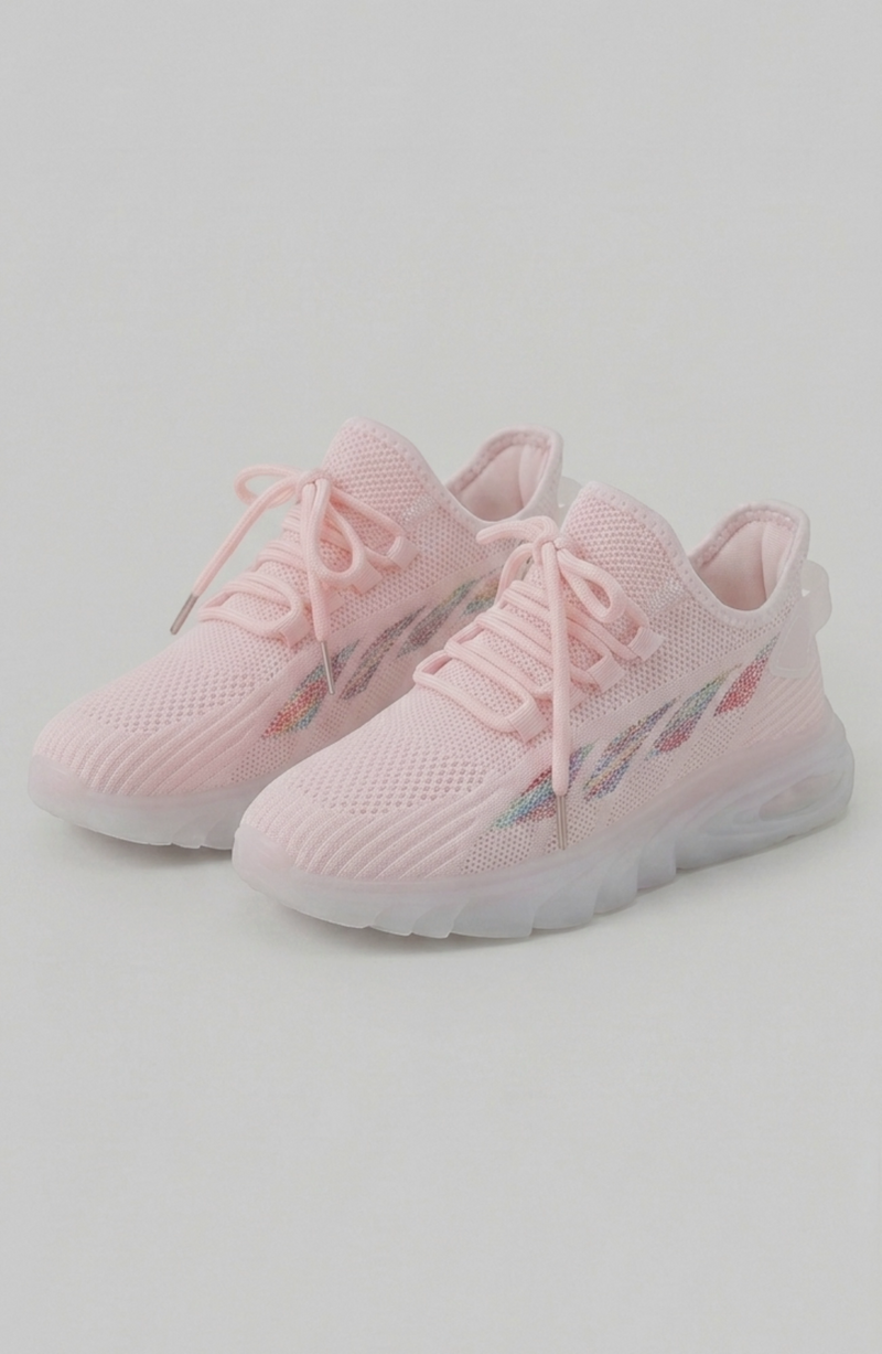 LORVENE Cloud Ease sneakers with white soles and gray fabric upper, displayed from bottom right angle showing sole detail.
