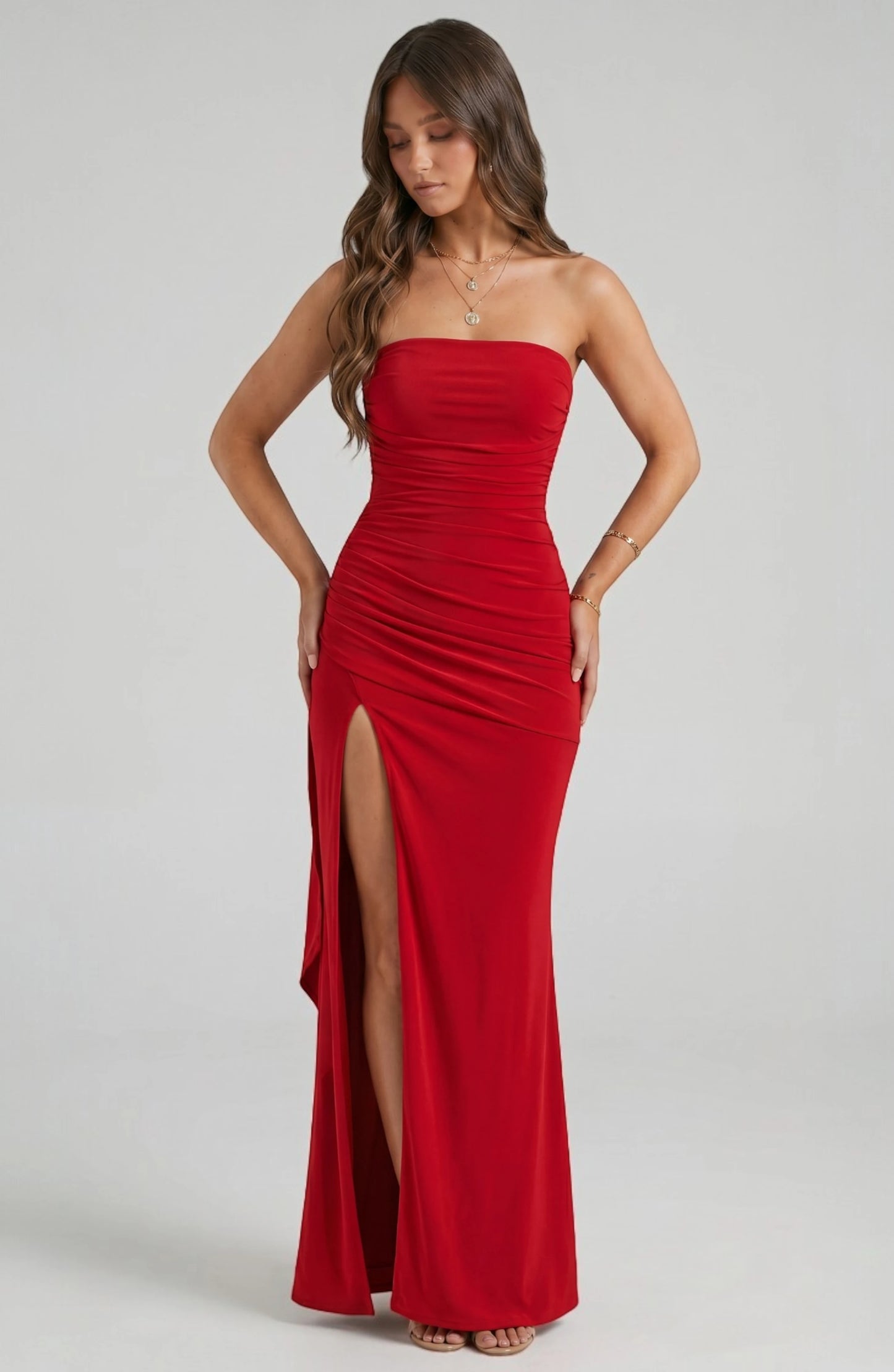 LORVENE Starry Luxe Dress featuring a shimmering starry pattern and elegant silhouette on a model.