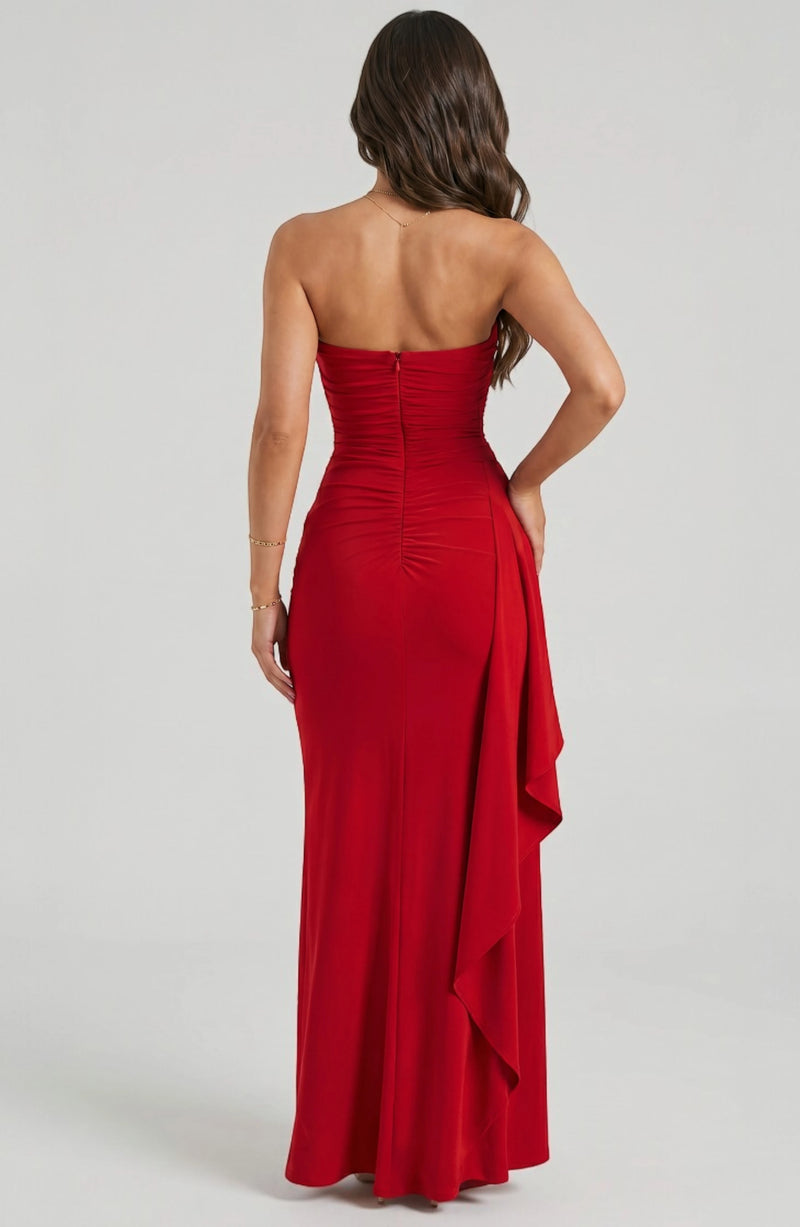 LORVENE Starry Luxe Dress featuring a flowing fabric with starry print, elegant neckline, and stylish design for special occasions.