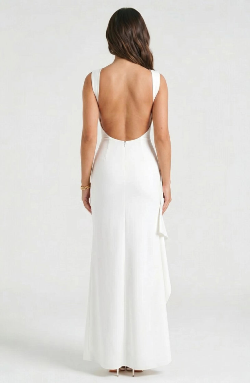 LORVENE Modern Grace Frock displayed on a hanger, showcasing its elegant design and fabric details.