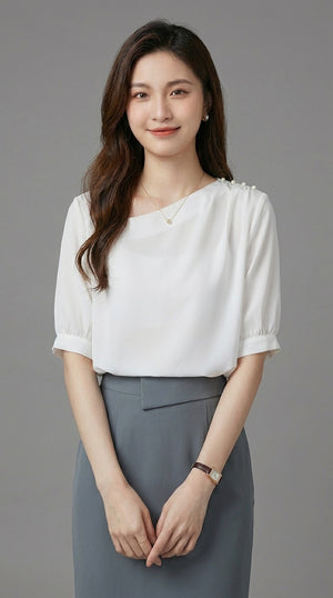 LORVENE chic blouse shirt with a stylish collar and button-front, made from lightweight fabric, perfect for elegant casual wear.