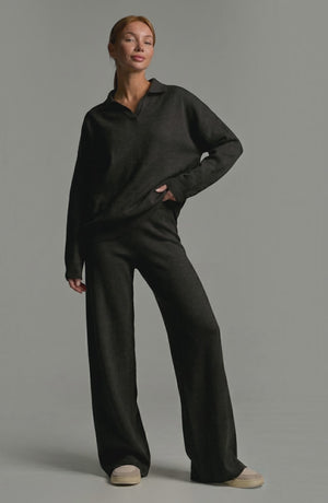 LORVENES knit trouser set featuring a cozy, stylish top and matching trousers worn by a model, perfect for casual wear.