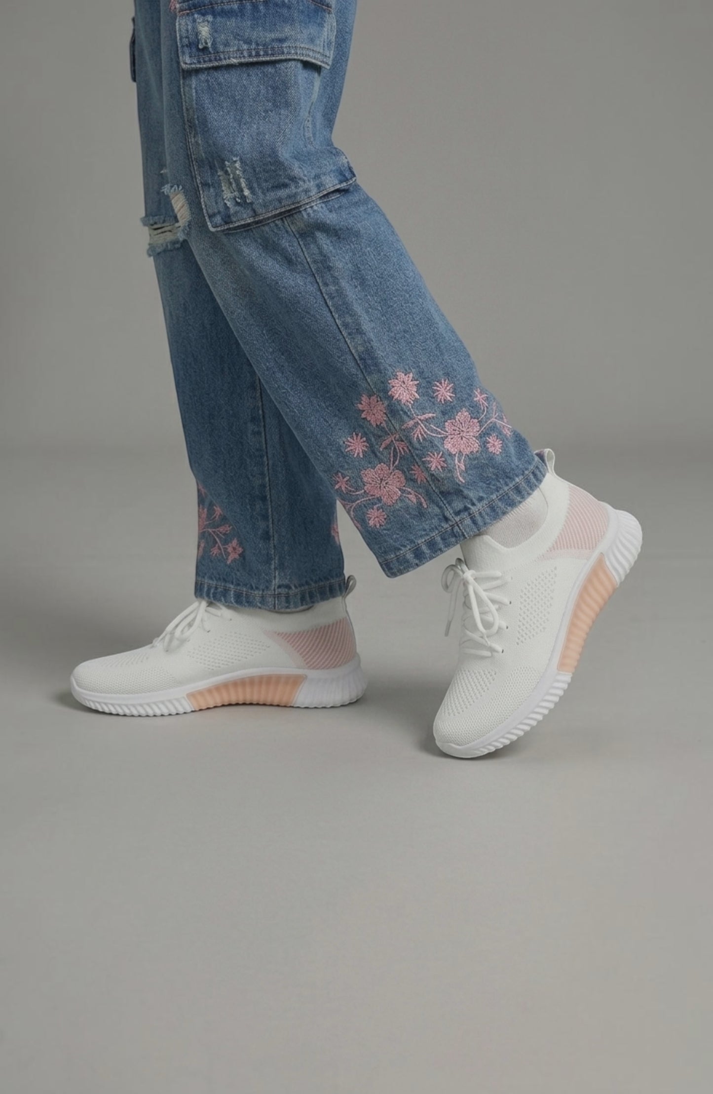 LORVENE Polar Crest sneakers showcasing a sleek design with white and navy accents, featuring breathable fabric and stylish laces.