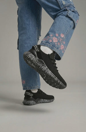 LORVENE Chrome Path sneakers featuring a sleek design, close-up of the top right pose showing the stylish footwear.