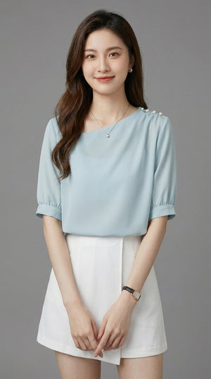 LORVENE Chic Blouse Shirt with a classic collar and long sleeves, displayed on a hanger against a neutral background.