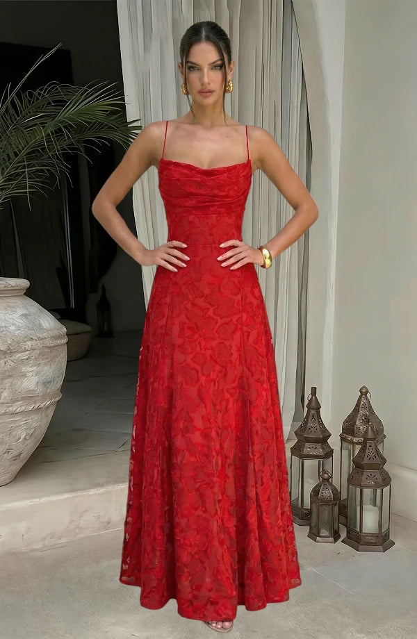 LORVENES sexy flowy evening dress with elegant fabric and flattering silhouette, shown in a split image view.