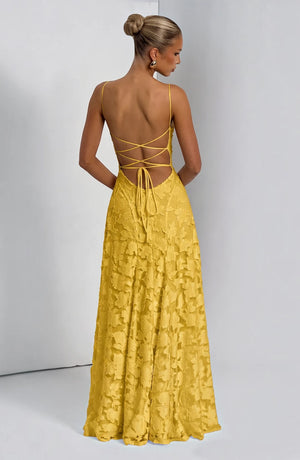 LORVENES sexy flowy bridal dress with elegant fabric and delicate design, perfect for a romantic wedding celebration.