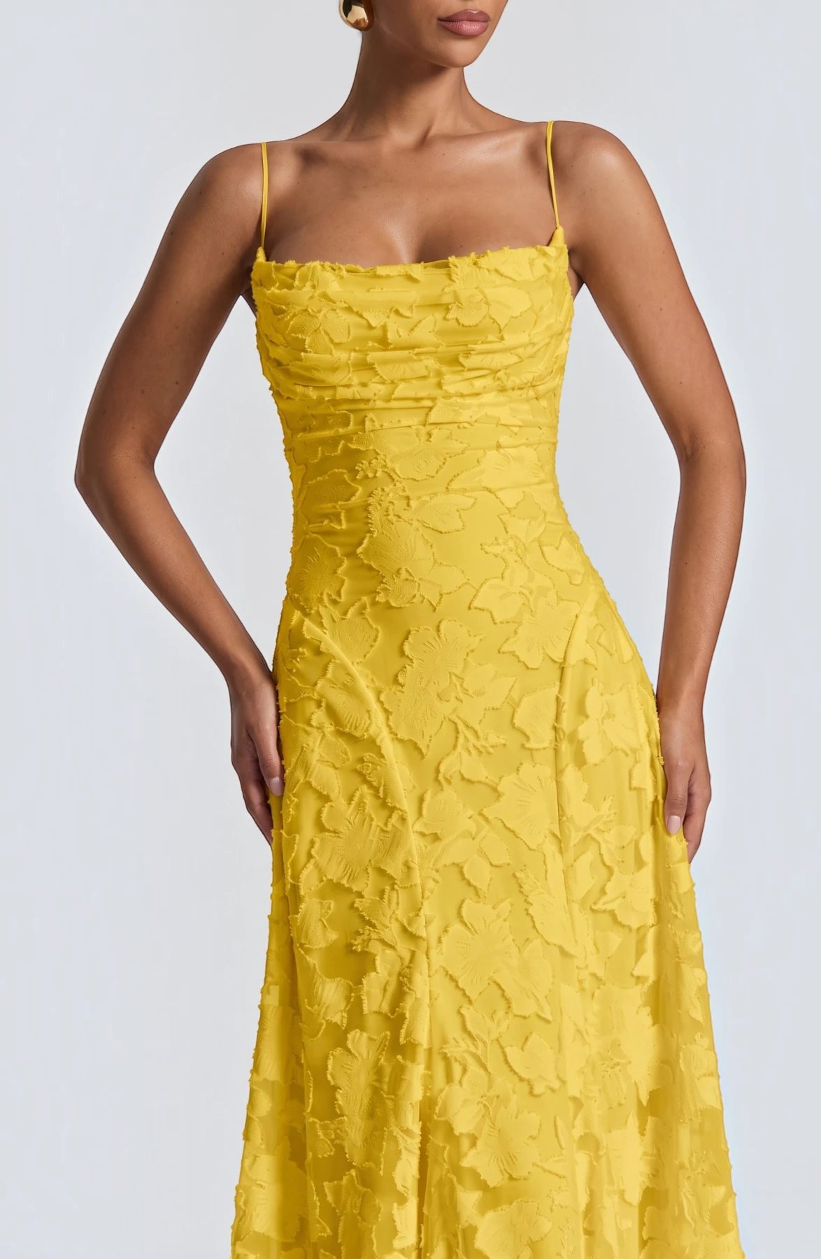 LORVENES sexy flowy bridal dress with elegant fabric, fitted bodice, and flowing skirt, ideal for wedding or special occasion.
