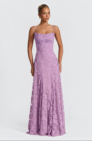 Elegant flowy bridal dress by LORVENES featuring delicate fabric and a graceful silhouette for wedding occasions.