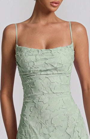 LORVENES sexy flowy bridal dress with elegant silhouette and delicate fabric, perfect for wedding or special occasions.