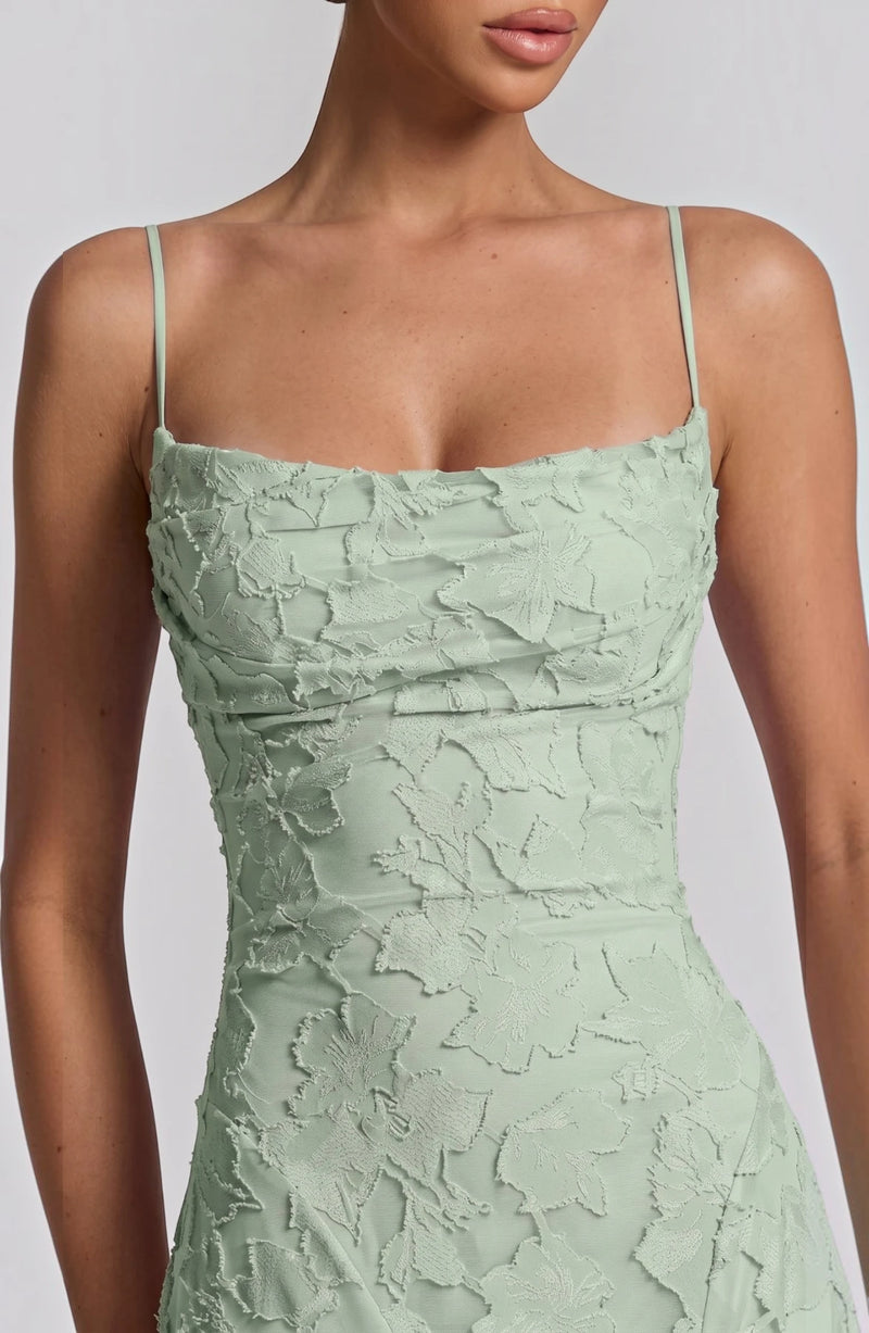LORVENES sexy flowy bridal dress with elegant silhouette and delicate fabric, perfect for wedding or special occasions.
