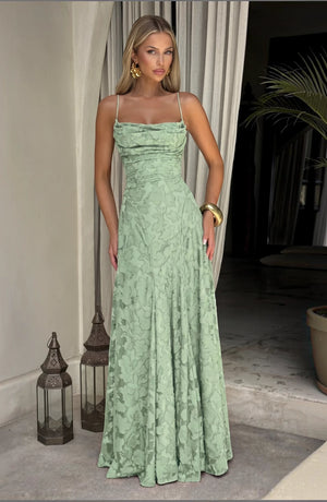 LORVENES sexy flowy bridal dress with elegant fabric and delicate design, perfect for a wedding or special occasion.