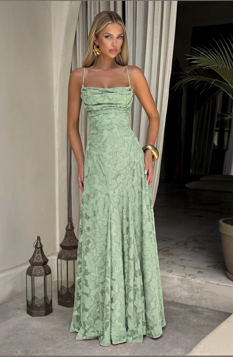 LORVENES sexy flowy bridal dress with elegant fabric and delicate design, perfect for a wedding or special occasion.